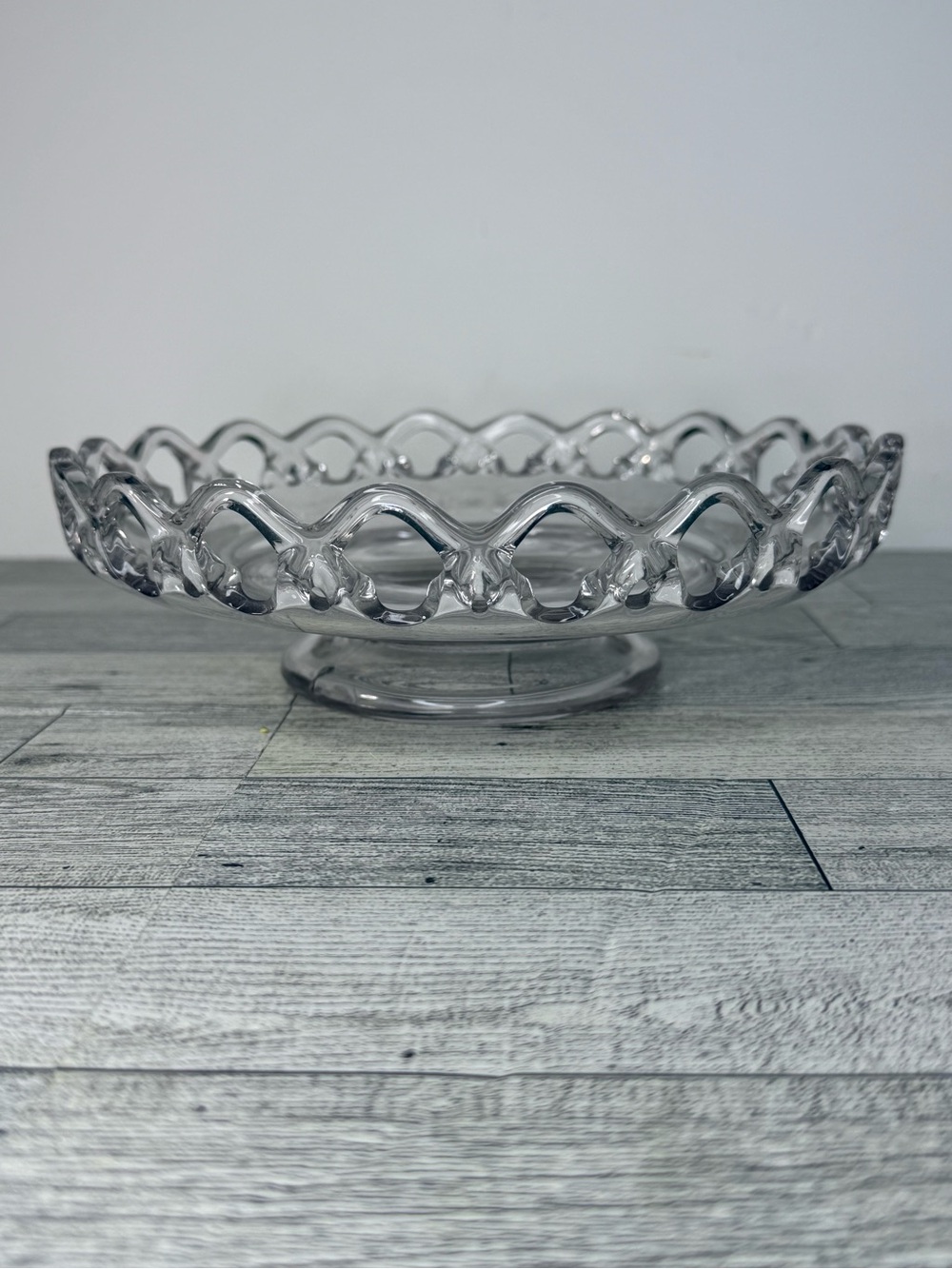 vintage Imperial Glass "Open Edge Lace" or "Crocheted Crystal" pedestal bowl